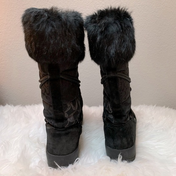*Vintage* Coach Womens Black Winter Snow Boots with Patchwork Print, Fur, Suede - Picture 11 of 13